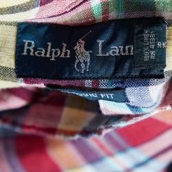 Pre Owned Ralph Lauren Red Checkered Linen Classic Fit Shirt M