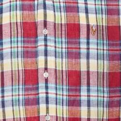 Pre Owned Ralph Lauren Red Checkered Linen Classic Fit Shirt M