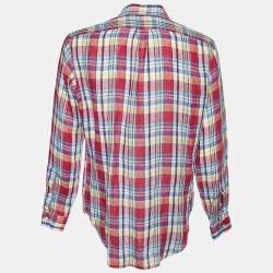 Pre Owned Ralph Lauren Red Checkered Linen Classic Fit Shirt M