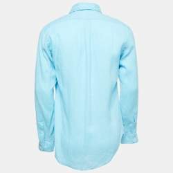 Pre Owned Ralph Lauren Light Blue Linen Full Sleeve Shirt M