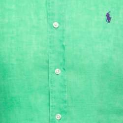 Pre Owned Ralph Lauren Green Ocean Washed Linen Slim Fit Full Sleeve Shirt S