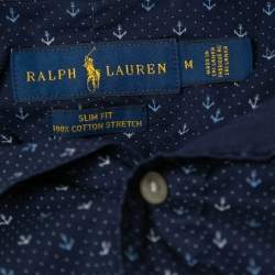 Pre Owned Ralph Lauren Navy Blue Printed Cotton Full Sleeve Slim Fit Shirt M