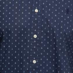 Pre Owned Ralph Lauren Navy Blue Printed Cotton Full Sleeve Slim Fit Shirt M