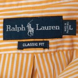 Pre Owned Ralph Lauren Yellow Striped Cotton Button Down Shirt L