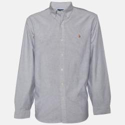 Pre Owned Ralph Lauren Grey Cotton Button Front Custom Fit Shirt XL