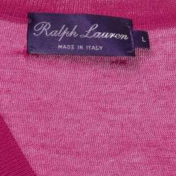 Pre Owned Ralph Lauren Dark Pink Cashmere Knit V-Neck Sweater L