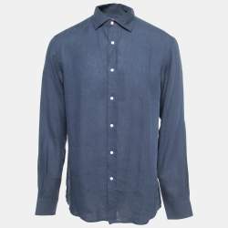 Pre Owned Ralph Lauren Navy Blue Linen Full Sleeve Shirt L
