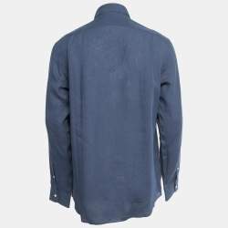 Pre Owned Ralph Lauren Navy Blue Linen Full Sleeve Shirt L