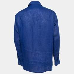 Pre Owned Ralph Lauren Dark Blue Linen Full Sleeve Shirt M