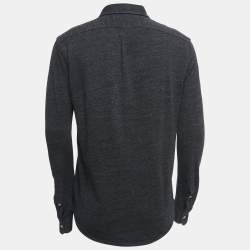 مملوكة مسبقًا Ralph Lauren Dark Grey Cotton Button Front Full Sleeve Featherweight Mesh T-Shirt M