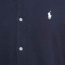 Ralph Lauren Navy Blue Cotton Button Front Full Sleeve Featherweight Mesh T-Shirt M