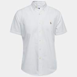 Pre Owned Ralph Lauren White Cotton Button Down Half Sleeve Slim Fit Shirt L