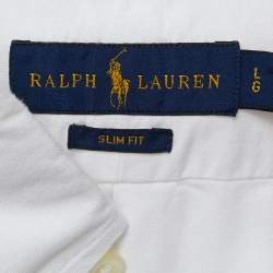 Pre Owned Ralph Lauren White Cotton Button Down Half Sleeve Slim Fit Shirt L
