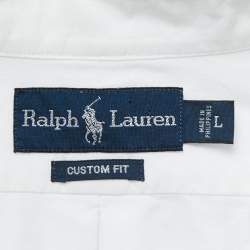 Pre Owned Ralph Lauren White Logo Embroidered Cotton Button Down Full Sleeve Custom Fit Shirt L