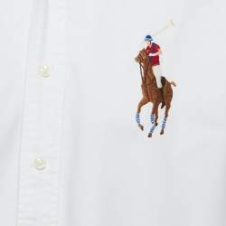 Pre Owned Ralph Lauren White Logo Embroidered Cotton Button Down Full Sleeve Custom Fit Shirt L