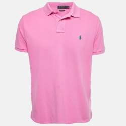 Pre Owned Ralph Lauren Pink Logo Embroidered Cotton Pique Polo T-Shirt L