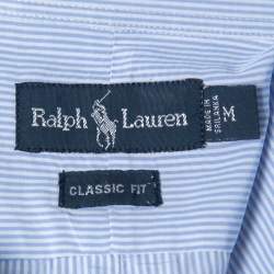 Pre Owned Ralph Lauren Blue Striped Cotton Button Down Full Sleeve Classic Fit Shirt M