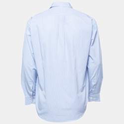 Pre Owned Ralph Lauren Blue Striped Cotton Button Down Full Sleeve Classic Fit Shirt M
