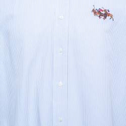 Pre Owned Ralph Lauren Blue Striped Cotton Button Down Full Sleeve Classic Fit Shirt M