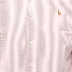 Pre Owned Ralph Lauren Red Striped Cotton Button Down Custom Fit Full Sleeve Shirt M
