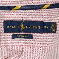Pre Owned Ralph Lauren Red Striped Cotton Button Down Custom Fit Full Sleeve Shirt M