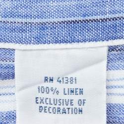 Pre Owned Ralph Lauren Blue Striped Ocean Wash Linen Button Down Full Sleeve Shirt XL