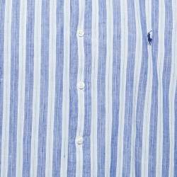 Pre Owned Ralph Lauren Blue Striped Ocean Wash Linen Button Down Full Sleeve Shirt XL