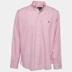 Pre Owned Ralph Lauren Pink Striped Cotton Button Down Custom Fit Full Sleeve Shirt XXL