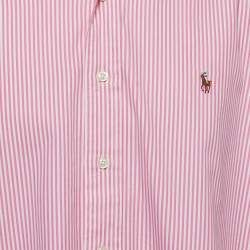 Pre Owned Ralph Lauren Pink Striped Cotton Button Down Custom Fit Full Sleeve Shirt XXL