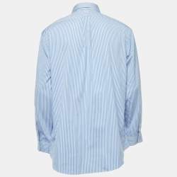 Pre Owned Ralph Lauren Blue Striped Cotton Button Front Full Sleeve Shirt XL