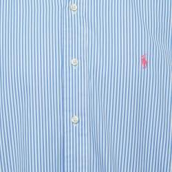 Pre Owned Ralph Lauren Blue Striped Cotton Button Front Full Sleeve Shirt XL