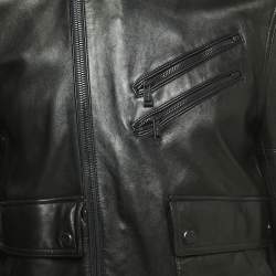 Pre Owned Ralph Lauren Black Leather Moto Jacket L