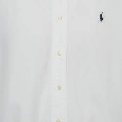 Pre Owned Ralph Lauren White Logo Embroidered Cotton Button Down Shirt M