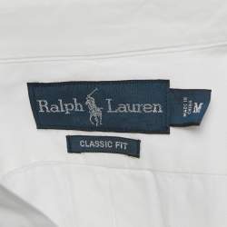Pre Owned Ralph Lauren White Logo Embroidered Cotton Button Down Shirt M