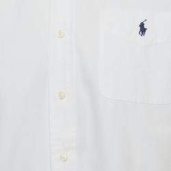 Pre Owned Ralph Lauren White Logo Embroidered Cotton Button Down Shirt M