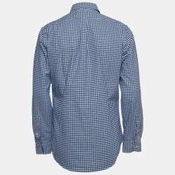 Pre Owned Ralph Lauren Blue Checked Cotton Button Down Slim Fit Shirt L