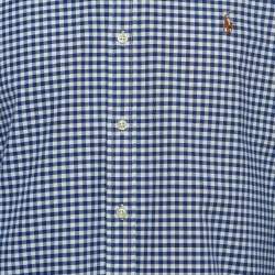 Pre Owned Ralph Lauren Blue Checked Cotton Button Down Slim Fit Shirt L