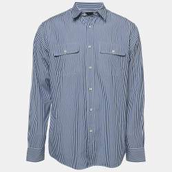Pre Owned Ralph Lauren Blue Striped Cotton Button Front Shirt L