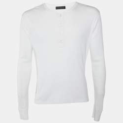 Pre Owned Ralph Lauren White Ribbed Knit Crew Neck T-Shirt M