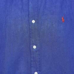 Pre Owned Ralph Lauren Blue Linen Long Sleeve Custom Fit Shirt L