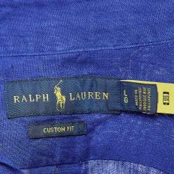 Pre Owned Ralph Lauren Blue Linen Long Sleeve Custom Fit Shirt L
