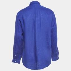 Pre Owned Ralph Lauren Blue Linen Long Sleeve Custom Fit Shirt L