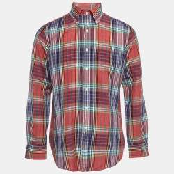 Ralph Lauren Multicolor Tartan Check Linen Blend Custom Fit Shirt M