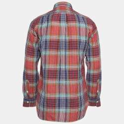 Ralph Lauren Multicolor Tartan Check Linen Blend Custom Fit Shirt M