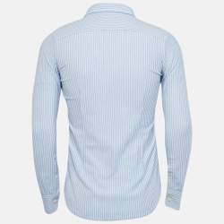 Pre Owned Ralph Lauren Blue Striped Cotton Knit Oxford Button Down Shirt M