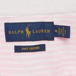 Pre Owned Ralph Lauren Pink Striped Cotton Knit Oxford Button Down Shirt M