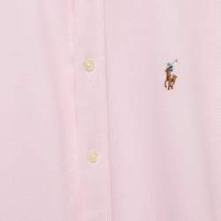 Pre Owned Ralph Lauren Pink Cotton Knit Oxford Button Down Shirt M