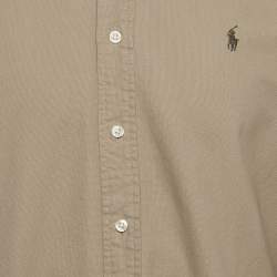 Pre Owned Ralph Lauren Khaki Green Cotton Button Down Collar Shirt M