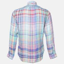 Pre Owned Ralph Lauren Multicolor Madras Check Linen Button Down Shirt M