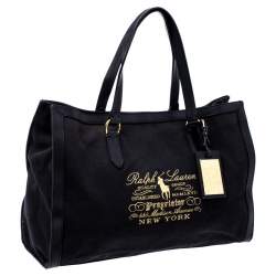 مملوكة مسبقًا Ralph Lauren Black Canvas and Leather Shopper Tote